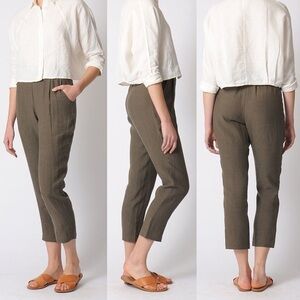 7115 by Szeki Linen Green Relaxed Tapering Cropped Trouser Pants S